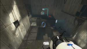 Portal 2 : Springen Sie durch ein Portal im Abgrund, um auf die andere Seite zu kommen.