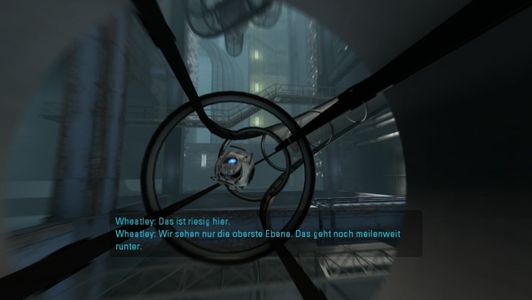 Portal 2 : Sobald Sie den Nervengiftgenerator zerstört haben, geht's auf eine lustige Tour durch eine Röhre.